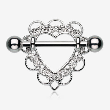 Heart Filigree Nipple Shield Ring-Steel